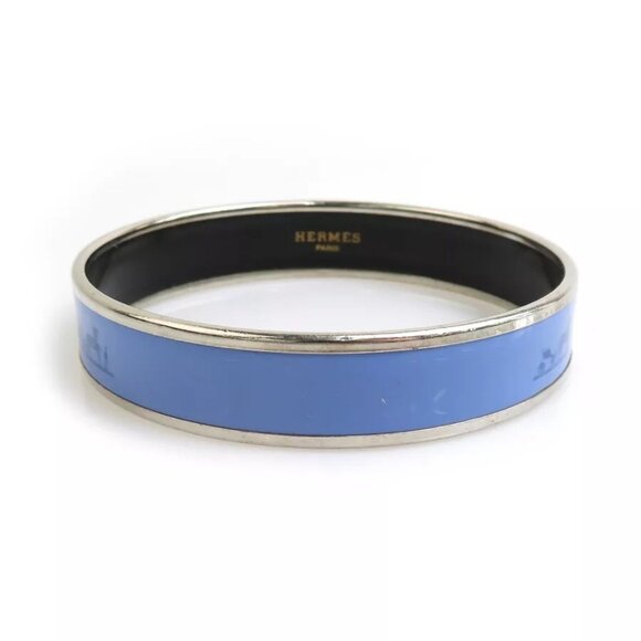 Auth HERMES Cloisonne Bangle Bracelet Silver/Blue Metal/Enamel - Picture 6 of 14